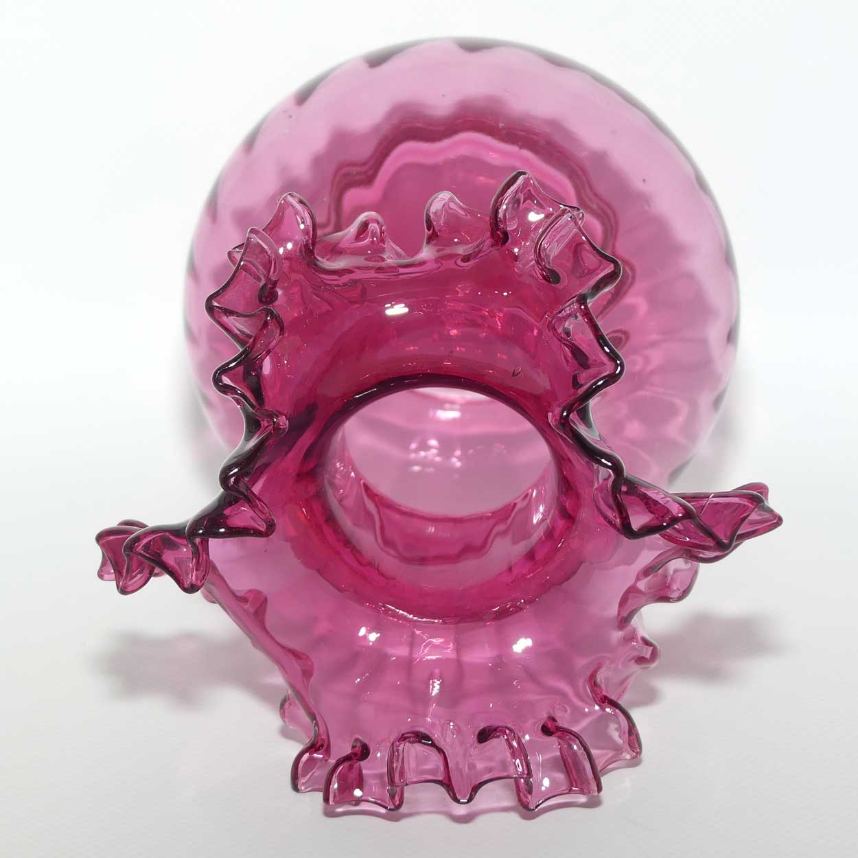 Vintage Victorian style Cranberry Glass frilled edge flared base vase
