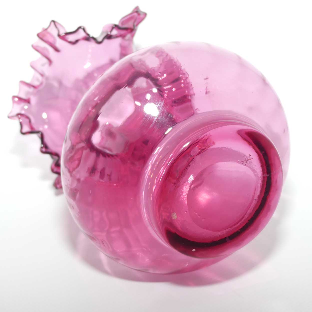 Vintage Victorian style Cranberry Glass frilled edge flared base vase