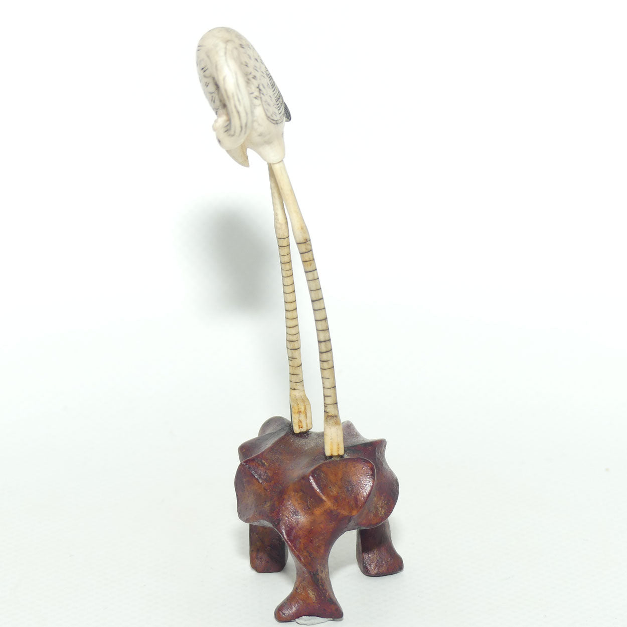 Mid 20th Century Ivory and Bone Carved Crane | Wooden Base | #7