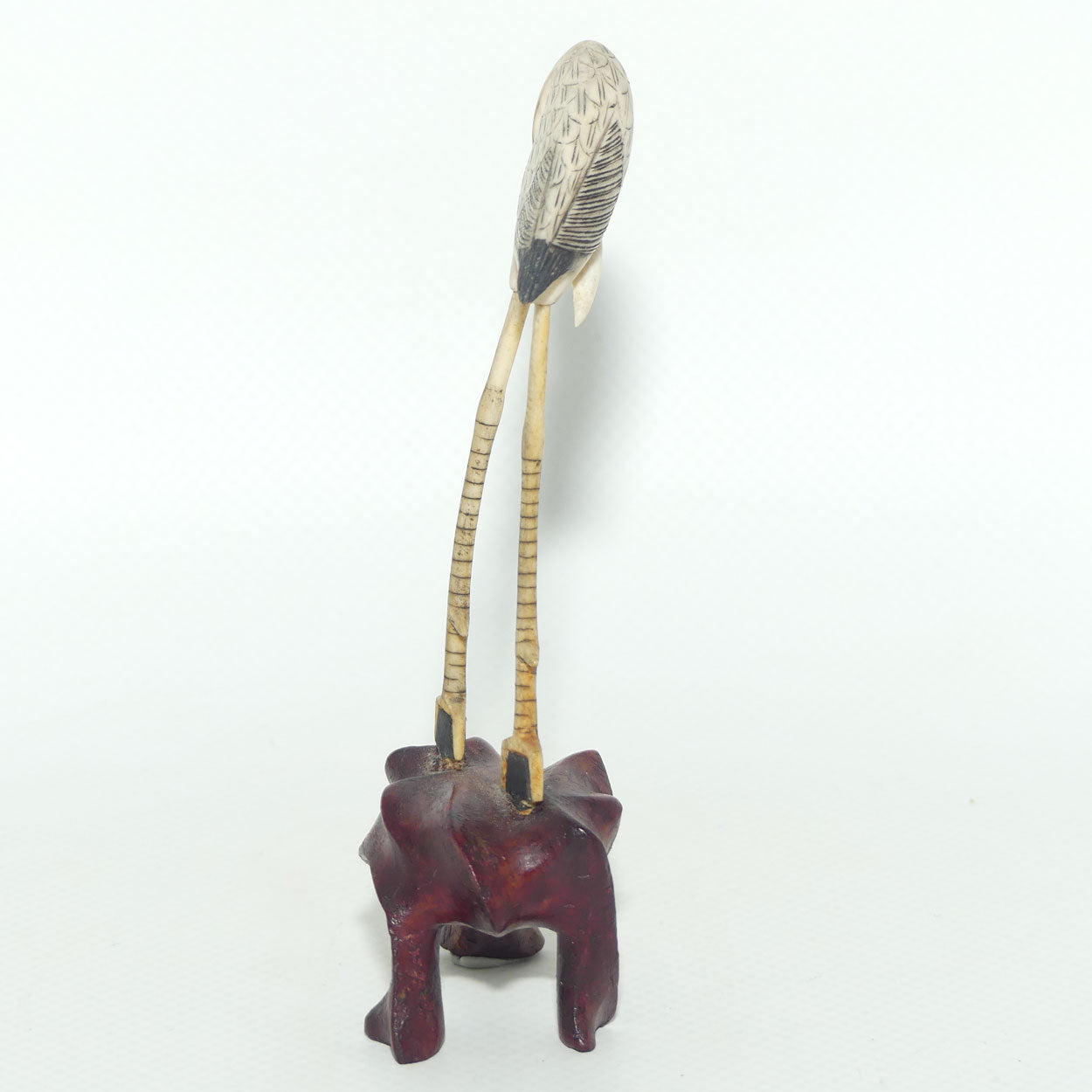 Mid 20th Century Ivory and Bone Carved Crane | Wooden Base | #7