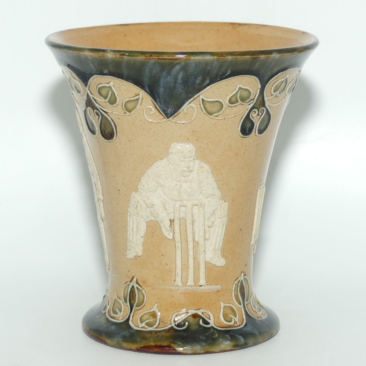 Doulton Lambeth stoneware Cricket ale tankard #1 | Batsman Bowler Wicketkeeper