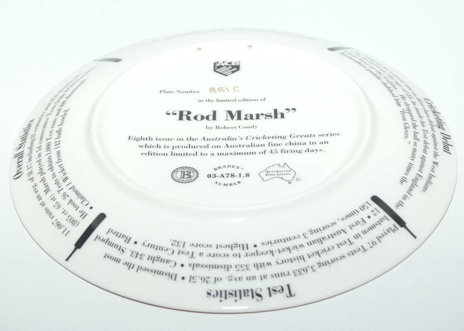 Cricket Memorabilia | Australian Cricketing Greats plate | #8 | Rod Marsh