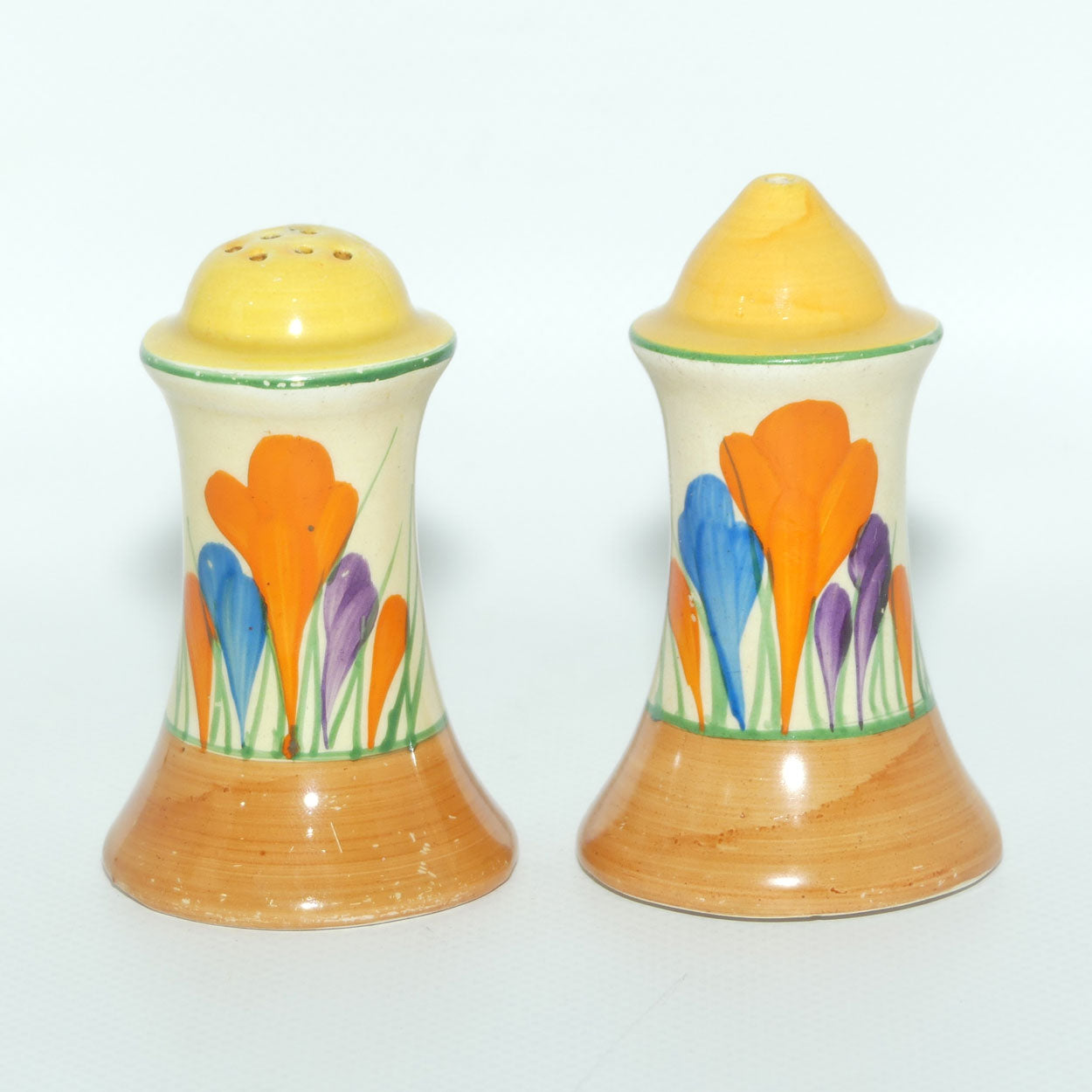 Clarice Cliff Crocus pattern 3 piece cruet set