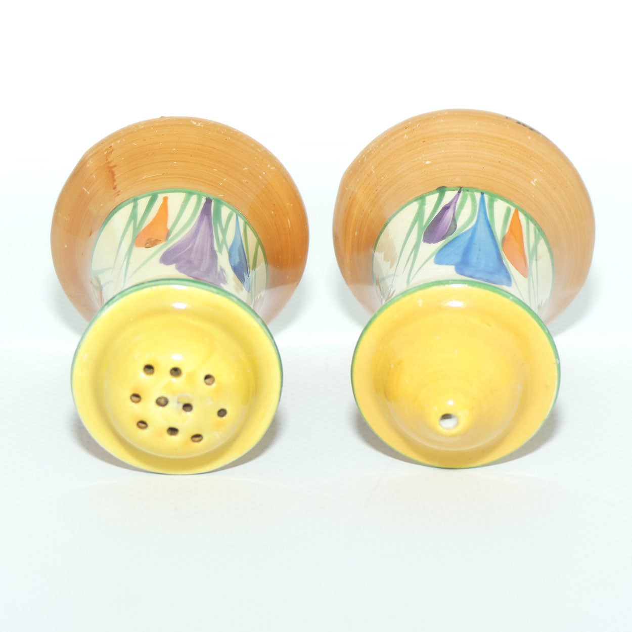 Clarice Cliff Crocus pattern 3 piece cruet set
