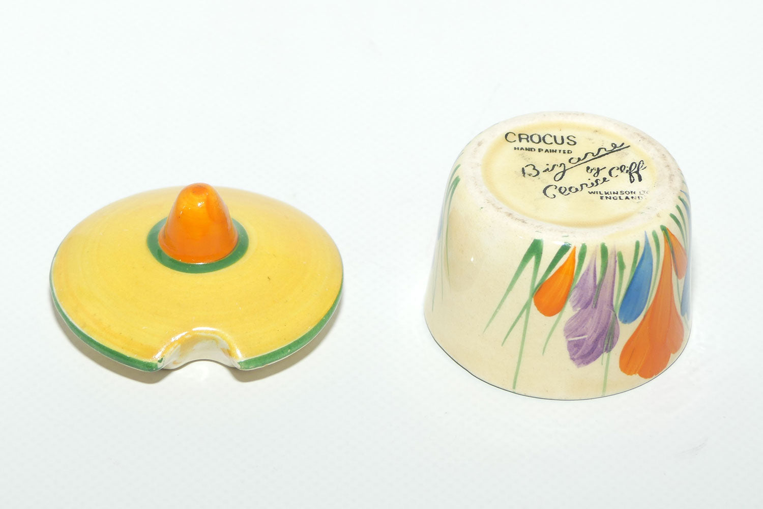 Clarice Cliff Crocus pattern 3 piece cruet set