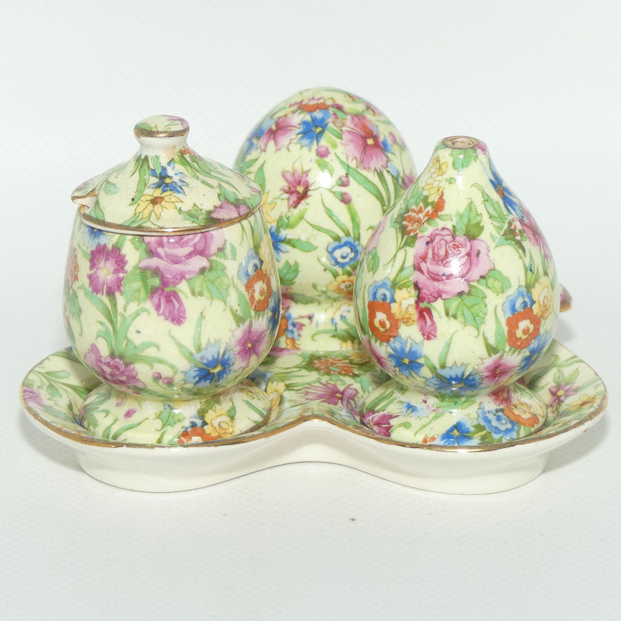 Royal Winton Kew Chintz cruet set on tray