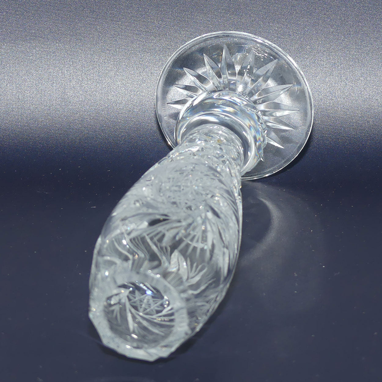 Heavy Crystal slender shape bud vase with pinwheel decoration