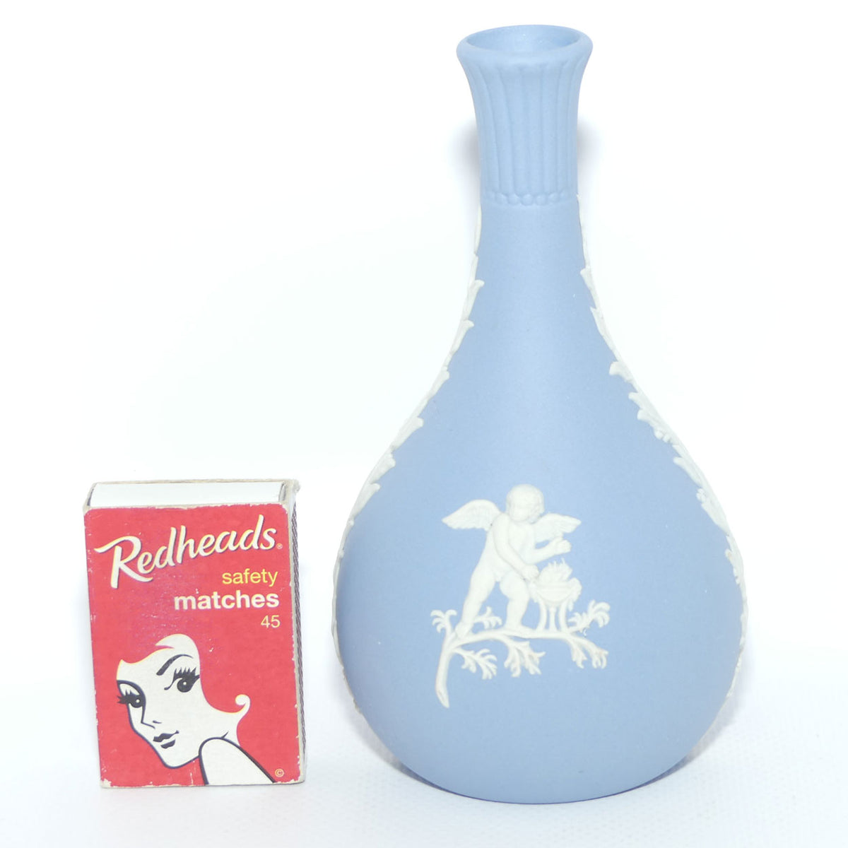 Wedgwood Jasper | White on Pale Blue | Narrow neck bud vase | Cupid design | #3