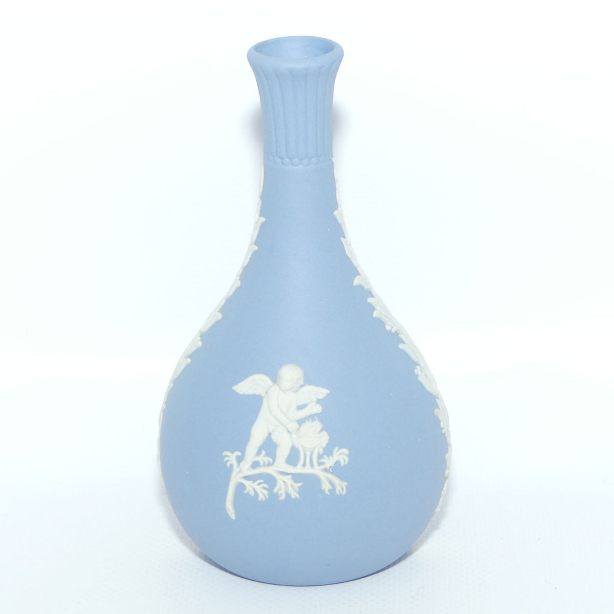 Wedgwood Jasper | White on Pale Blue | Narrow neck bud vase | Cupid design | #3