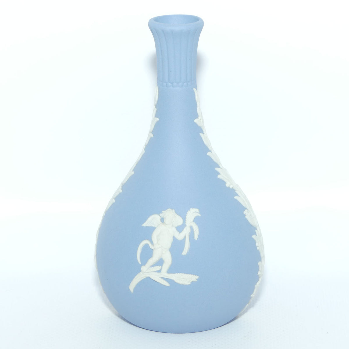 Wedgwood Jasper | White on Pale Blue | Narrow neck bud vase | Cupid design | #3