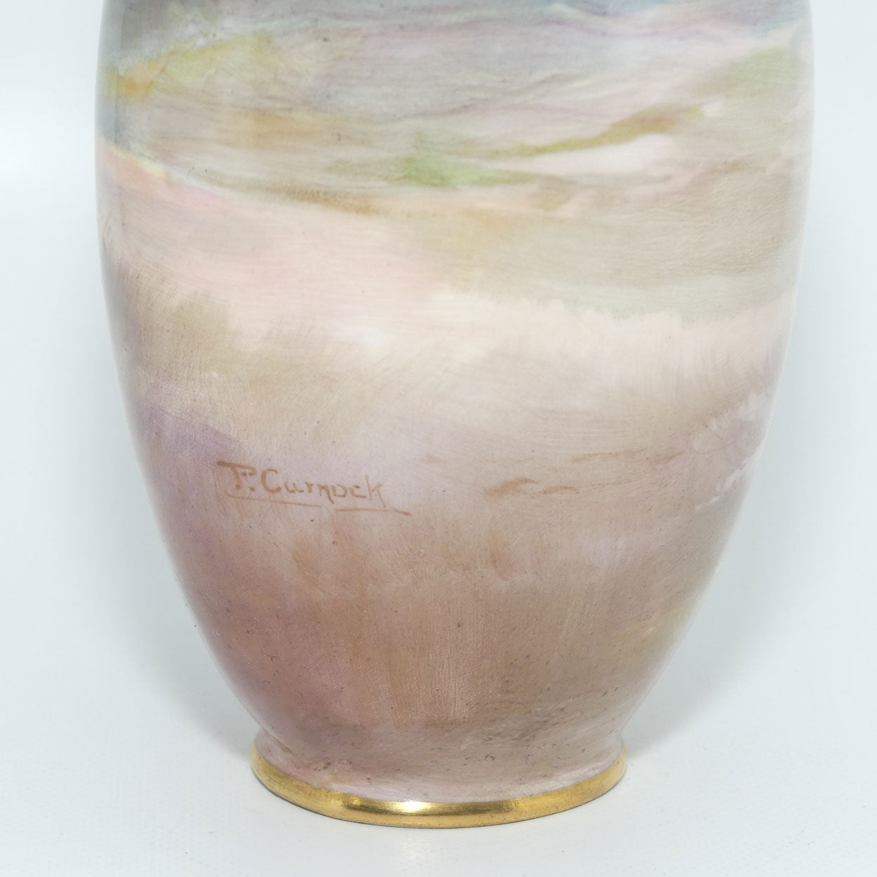 Royal Doulton hand painted & gilt twin handled Farm girl feeding chickens scene vase | Curnock