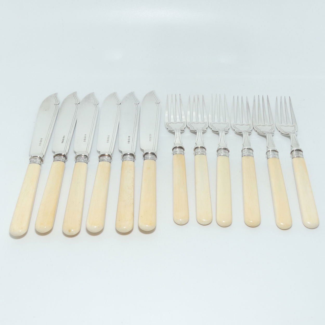 EPNS and Bone Handled Fish Eater set in Walnut case | George Butler & Co Sheffield | Sterling Silver ferrules