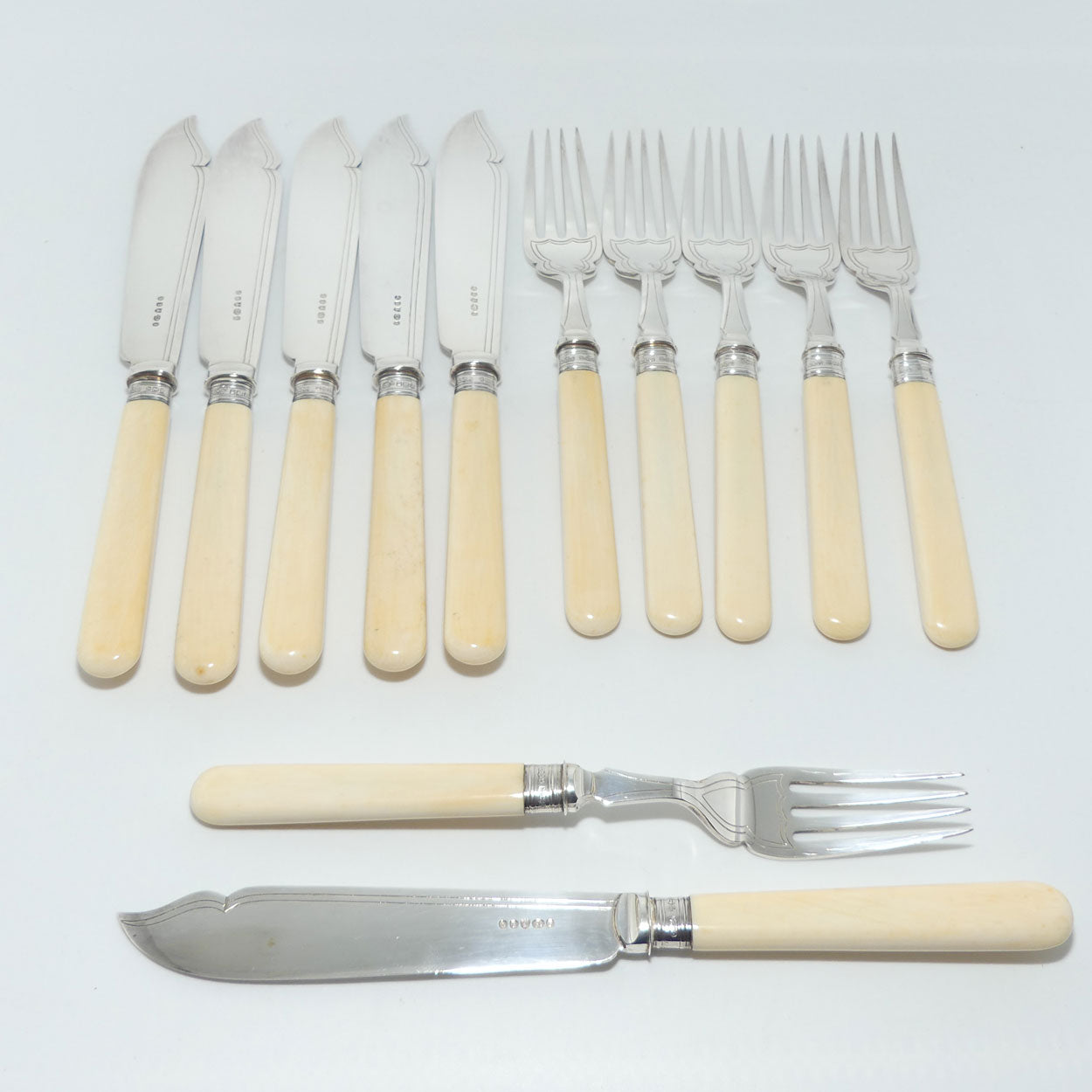 EPNS and Bone Handled Fish Eater set in Walnut case | George Butler & Co Sheffield | Sterling Silver ferrules