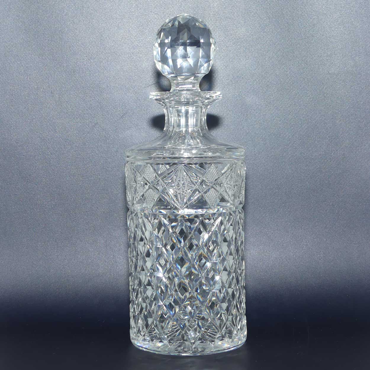 Webb Crystal finely cut cylindrical shape decanter