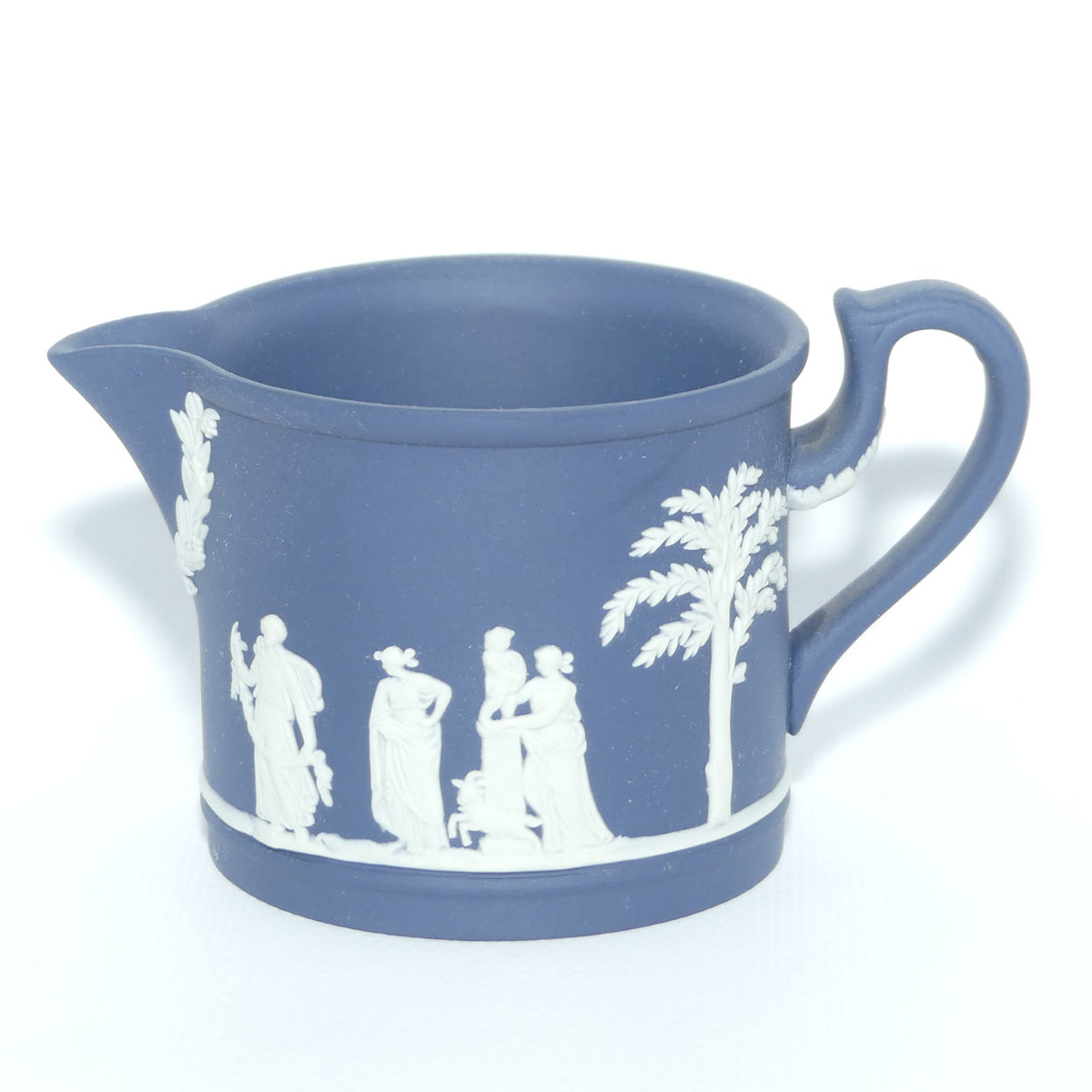 Wedgwood Jasper | White on Dark Blue milk jug and lidded sugar bowl | Cylindrical shape