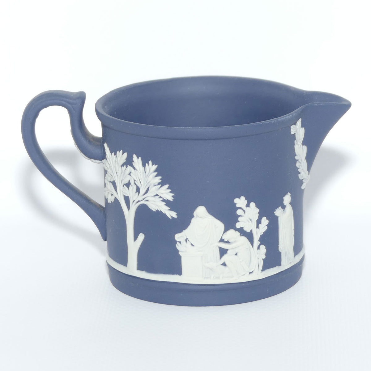 Wedgwood Jasper | White on Dark Blue milk jug and lidded sugar bowl | Cylindrical shape