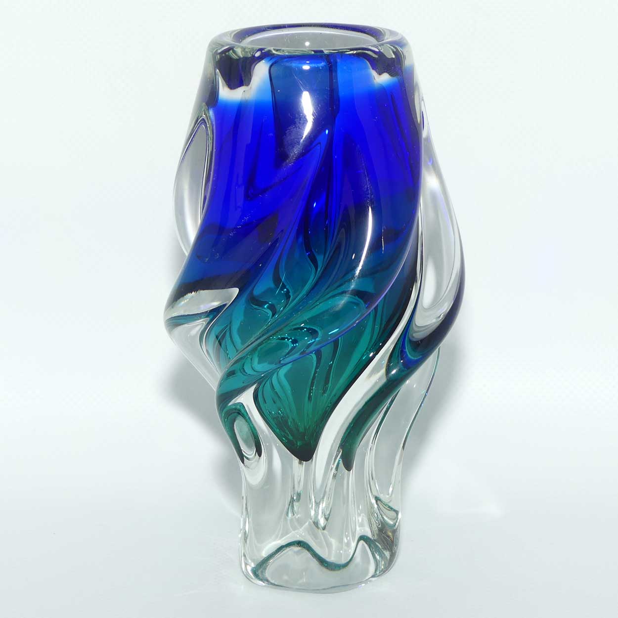 Czech Art Glass Vase | Blue and Green twist design and Great Shape