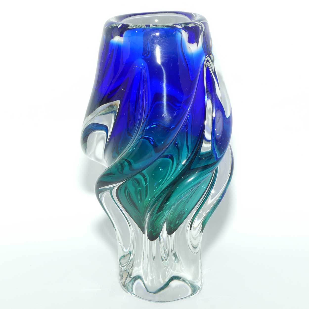 Czech Art Glass Vase | Blue and Green twist design and Great Shape