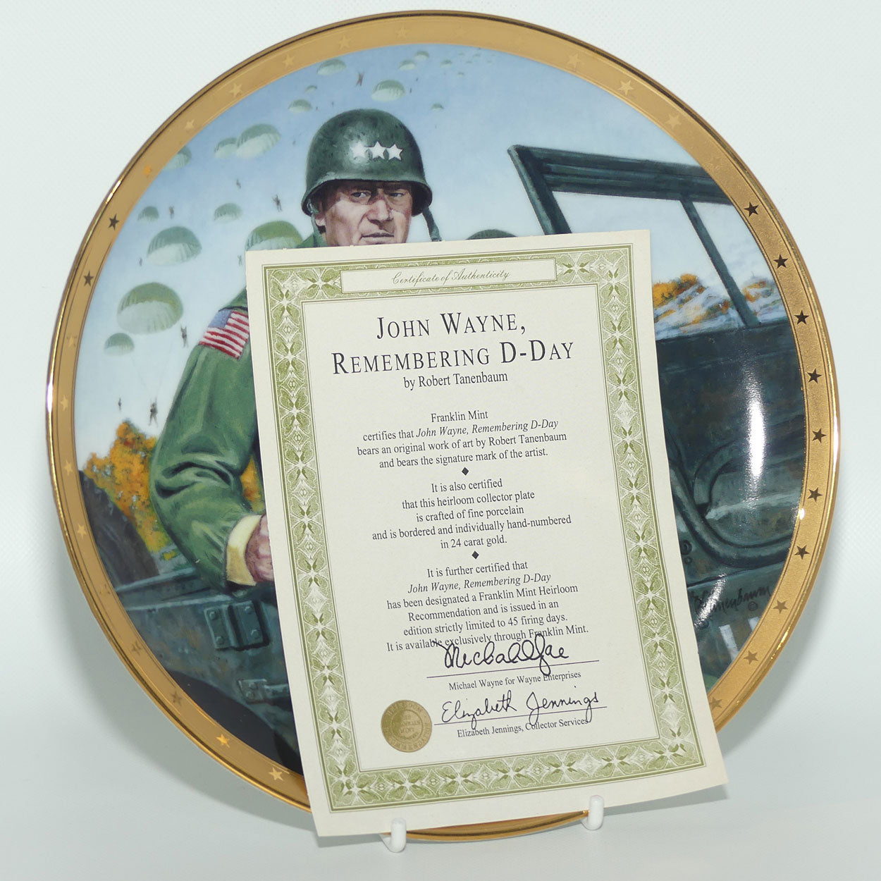 Franklin Mint Heirloom plate | John Wayne | Remembering D-Day + Cert