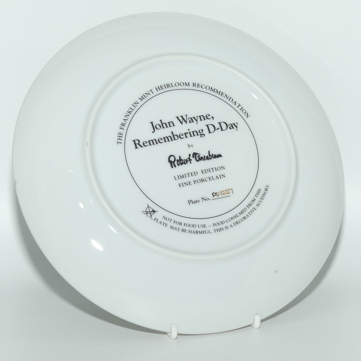 Franklin Mint Heirloom plate | John Wayne | Remembering D-Day + Cert