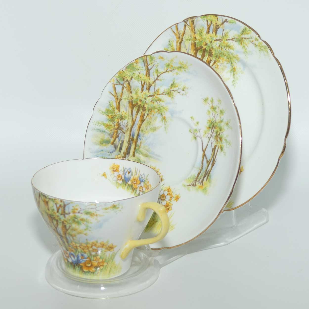 Shelley New Cambridge shape Daffodil Time tea trio | Gilt Trim | 13370
