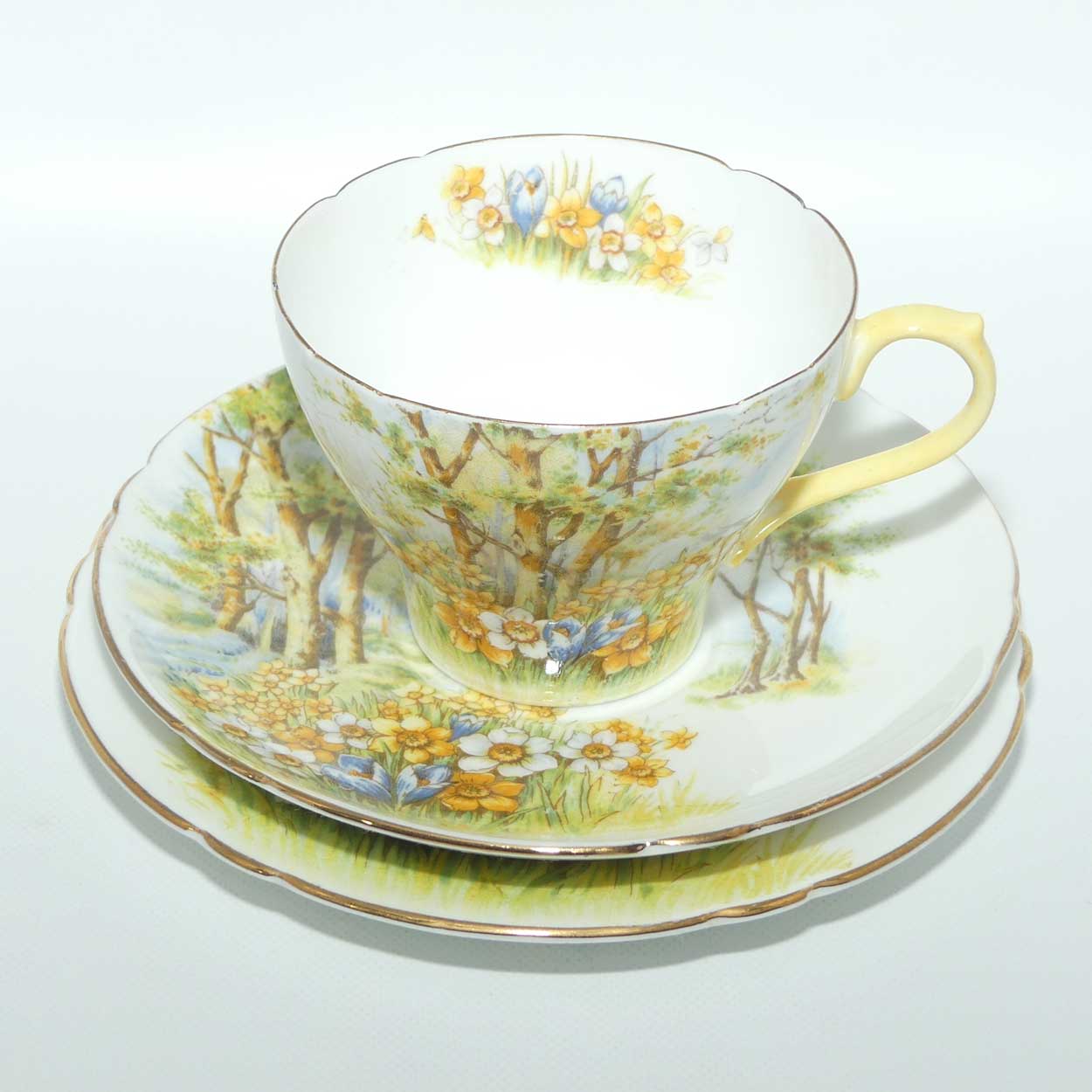 Shelley New Cambridge shape Daffodil Time tea trio | Gilt Trim | 13370