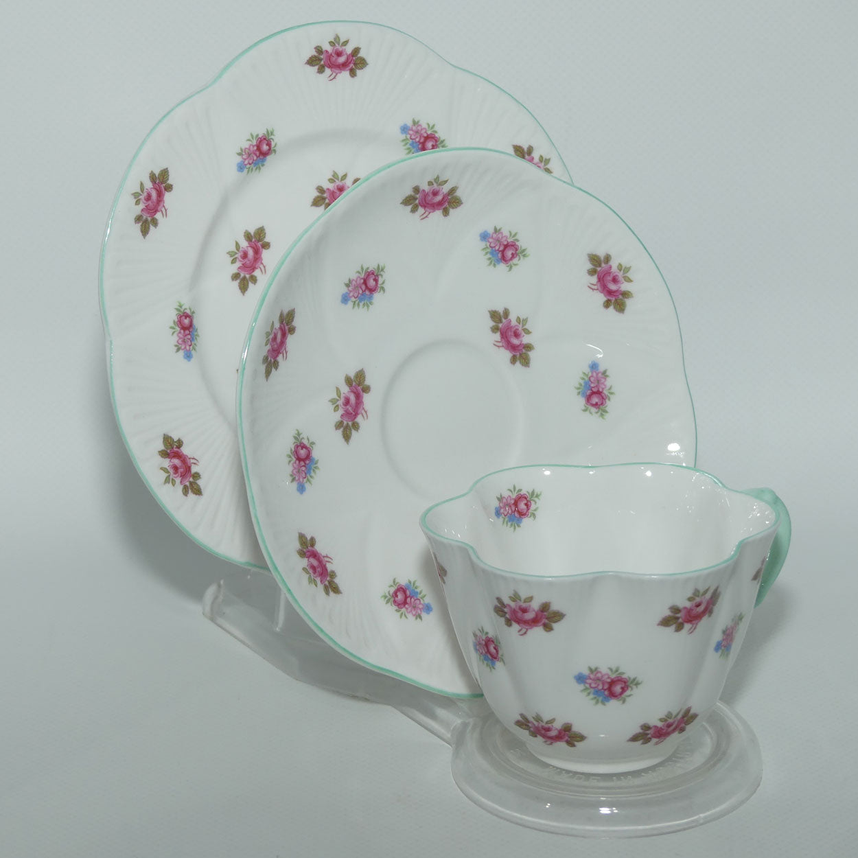 Shelley Dainty shape Rosebuds trio | Aqua trim