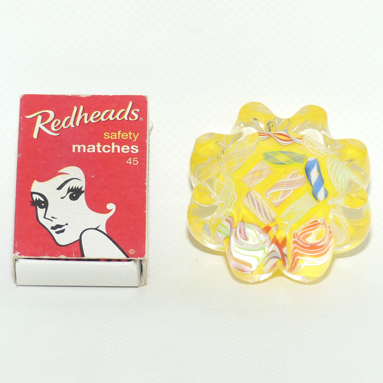 John Deacons Scotland Latticino Daisy miniature paperweight | Yellow