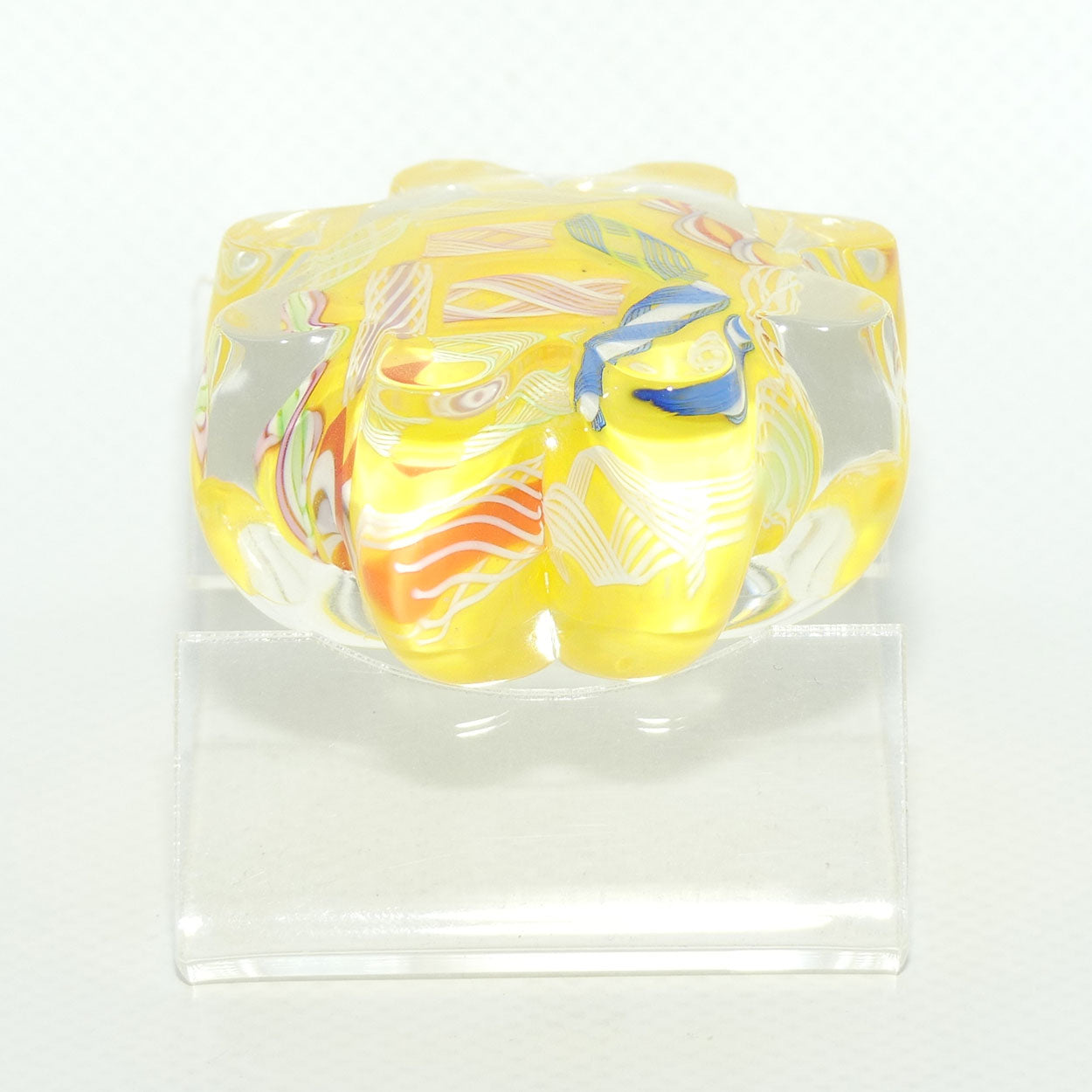 John Deacons Scotland Latticino Daisy miniature paperweight | Yellow