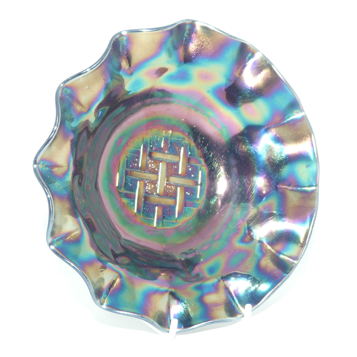 Australian Crown Crystal Amethyst Carnival Glass bowl | Lattice | 18cm | #2