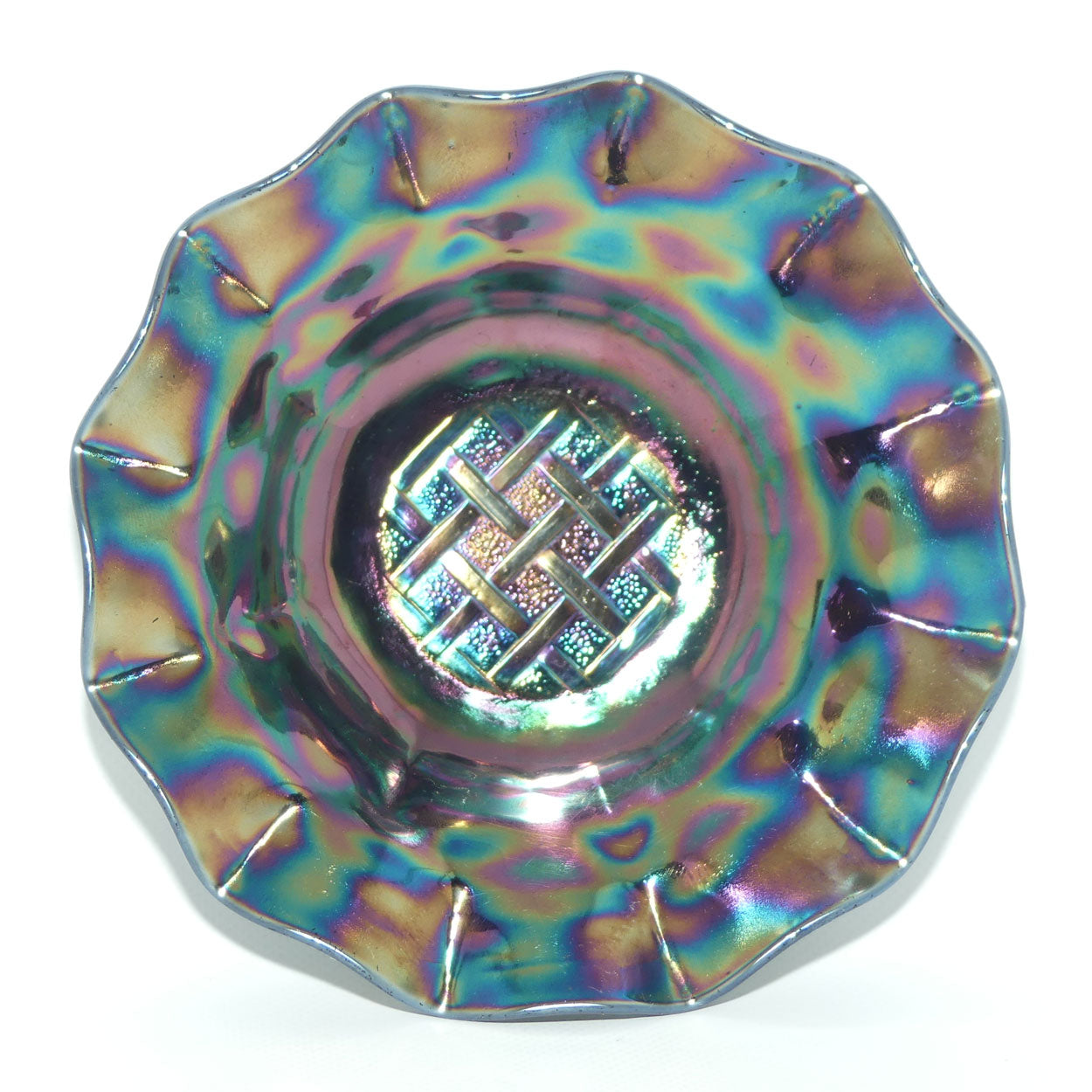 Australian Crown Crystal Amethyst Carnival Glass bowl | Lattice | 18cm | #2