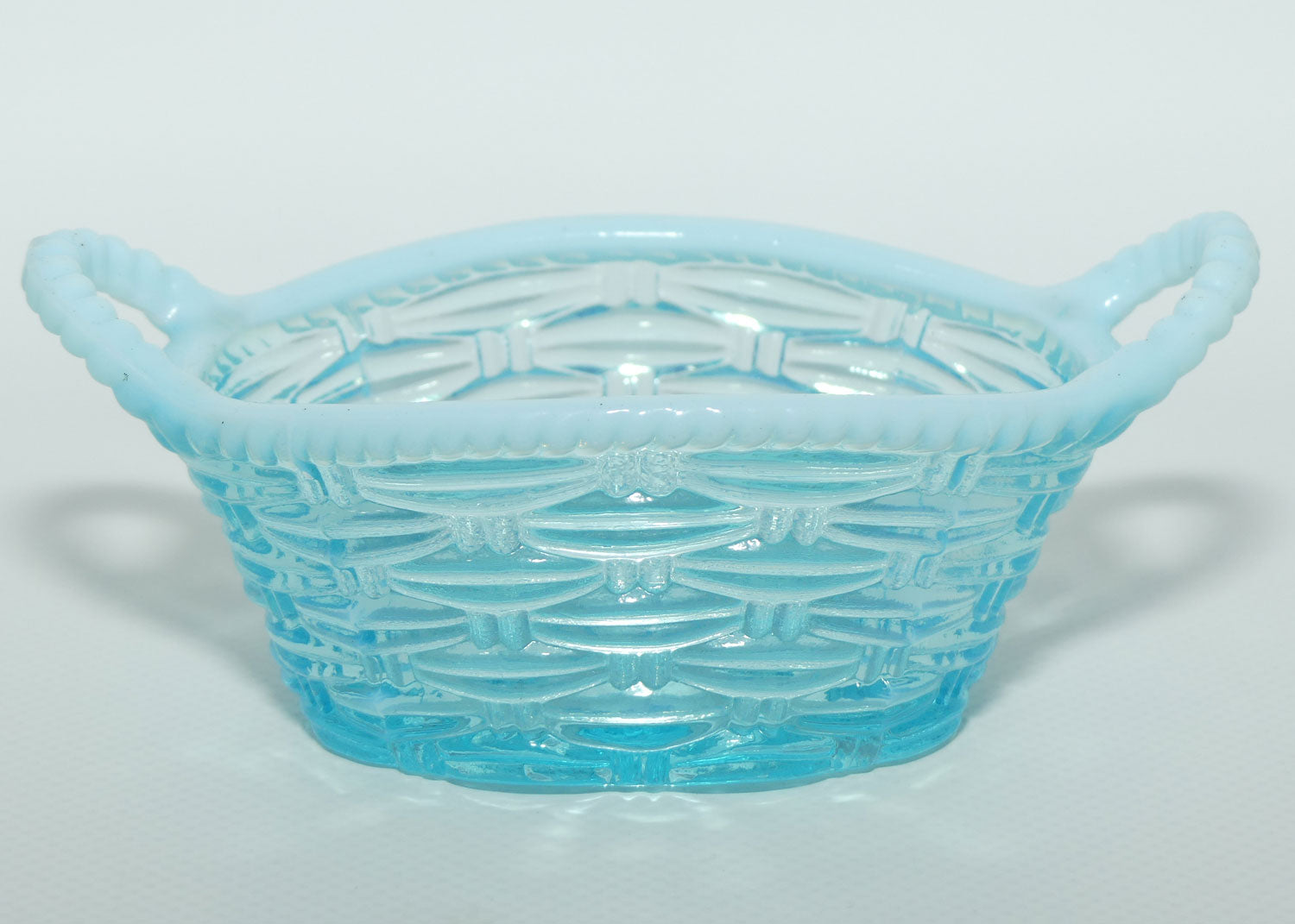 Turquoise and Vaseline Glass twin handle basket | Davidson