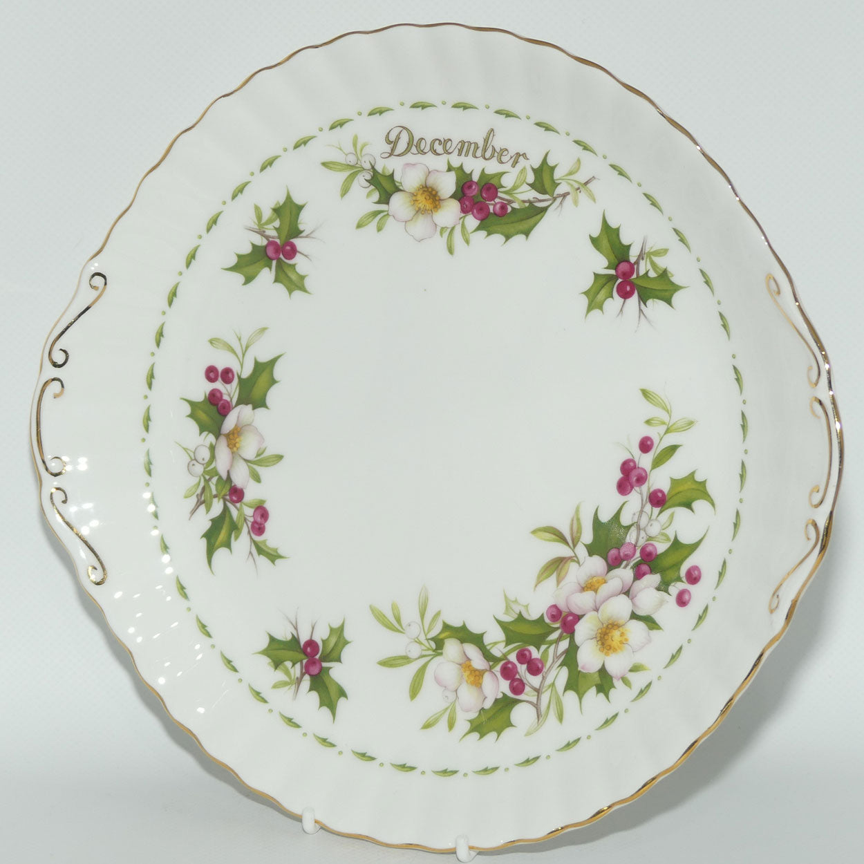 Royal Albert Bone China England | Flower of the Month series | #12 | December Christmas Rose tab handle cake plate