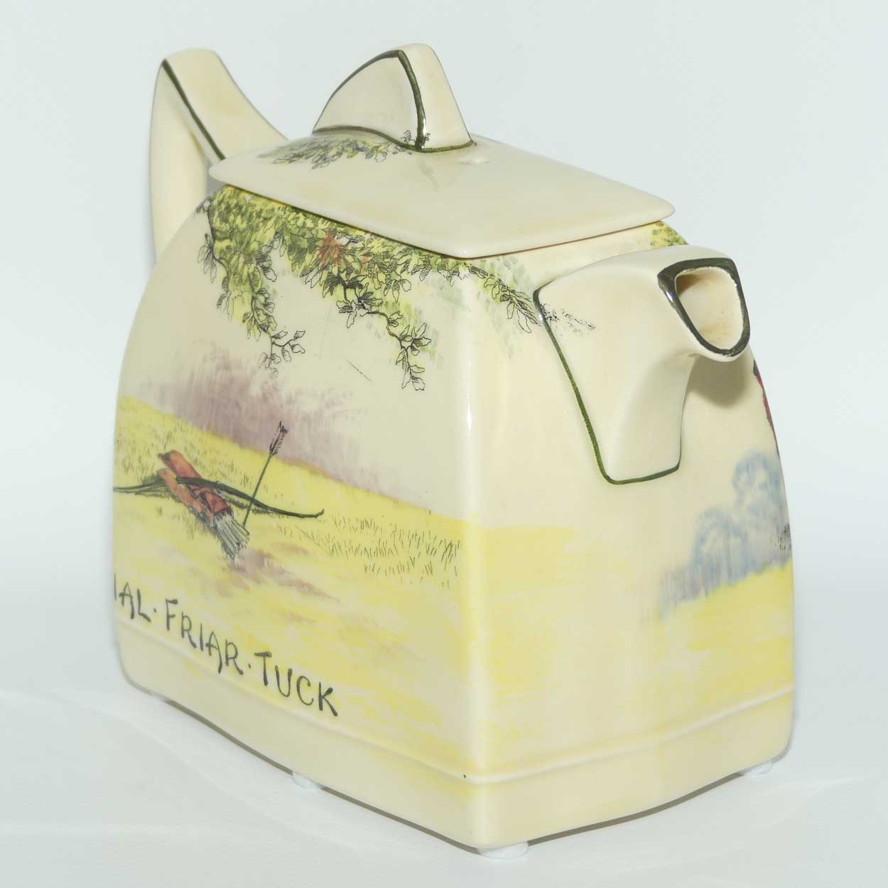Royal Doulton Under the Greenwood Tree | Robin Hood Art Deco shape tea pot | Robin Hood Little John & Jovial Friar Tuck