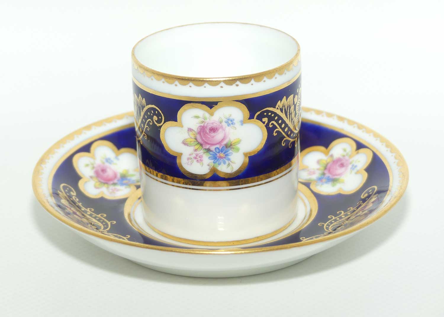 Paragon Royal Blue and Gilt border demi tasse duo | Floral Spray