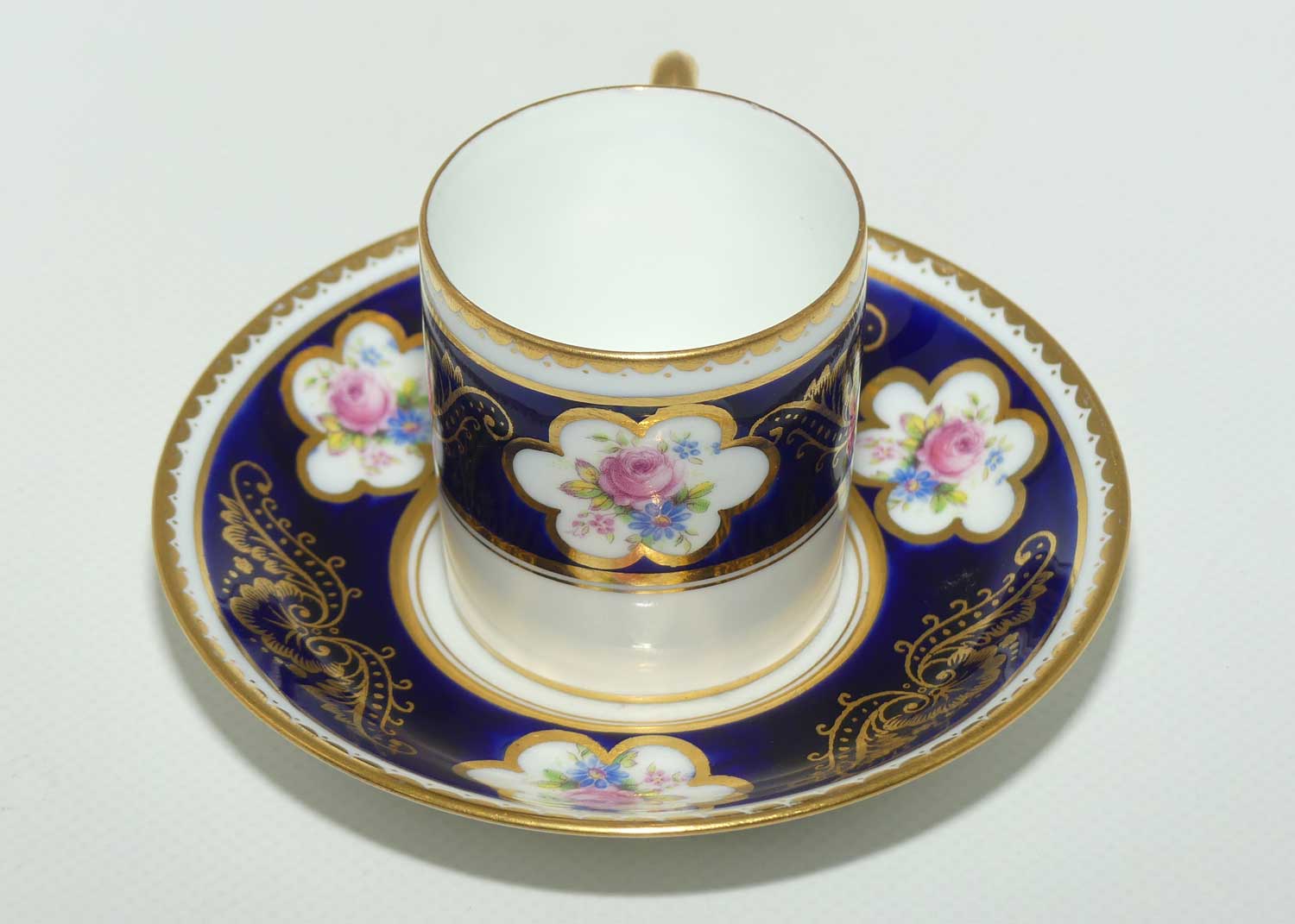 Paragon Royal Blue and Gilt border demi tasse duo | Floral Spray