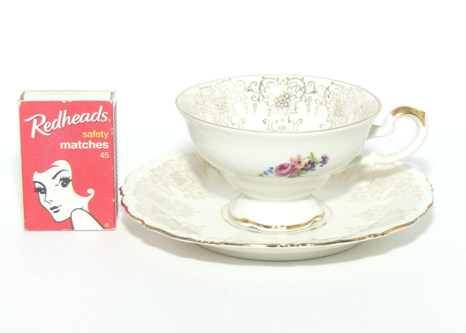 Alka Bavaria demi tasse duo | Pink Flower and figured rim