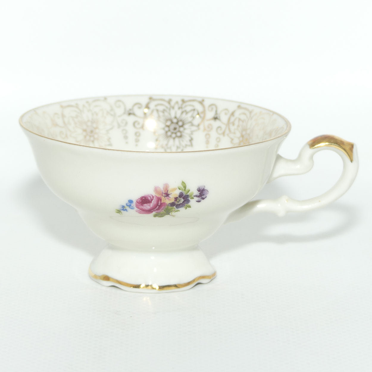 Alka Bavaria demi tasse duo | Pink Flower and figured rim