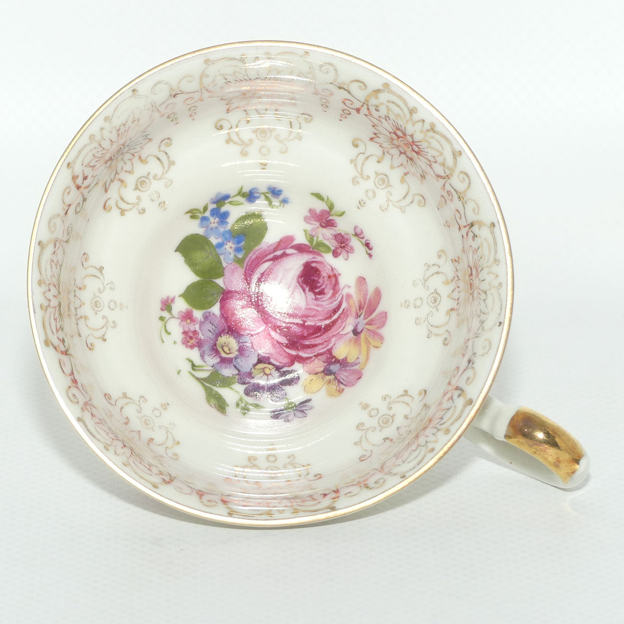 Alka Bavaria demi tasse duo | Pink Flower and figured rim