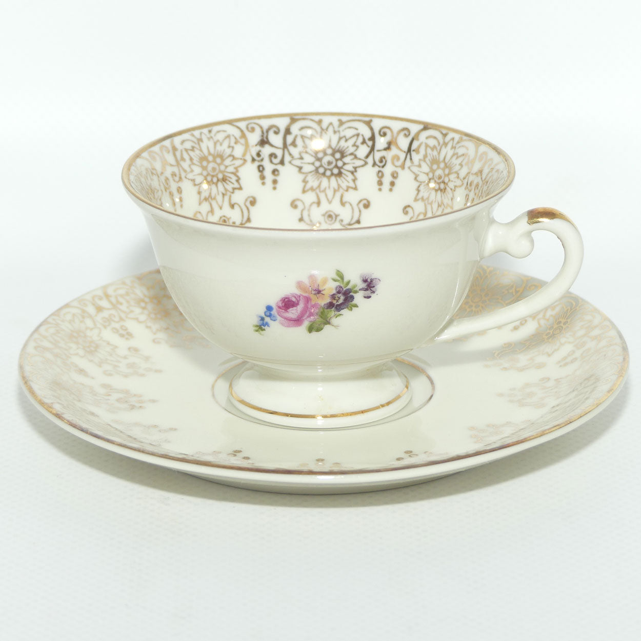 Alka Bavaria demi tasse duo | Purple Flower and gilt rim