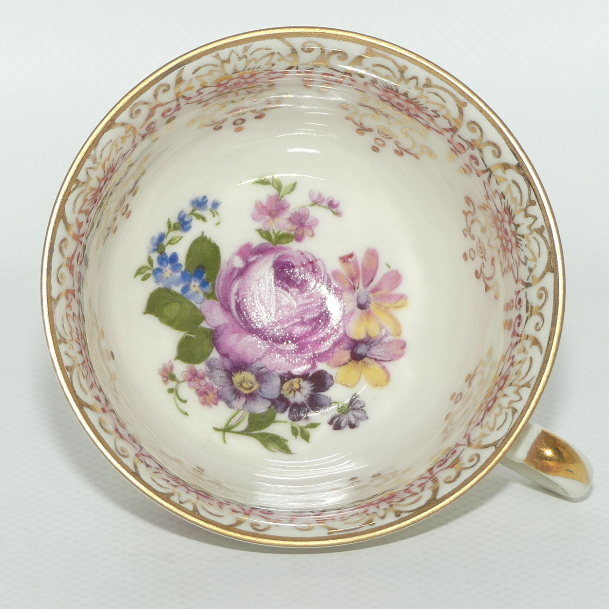 Alka Bavaria demi tasse duo | Purple Flower and gilt rim