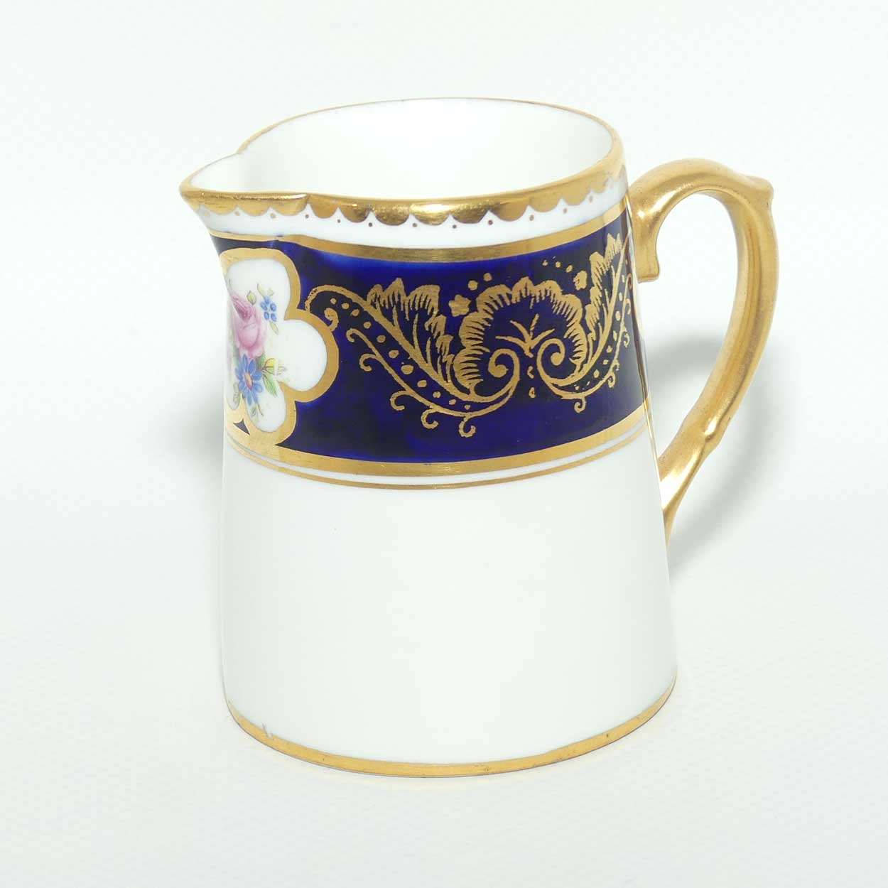 Paragon Royal Blue and Gilt border demi tasse milk and sugar | Floral Spray