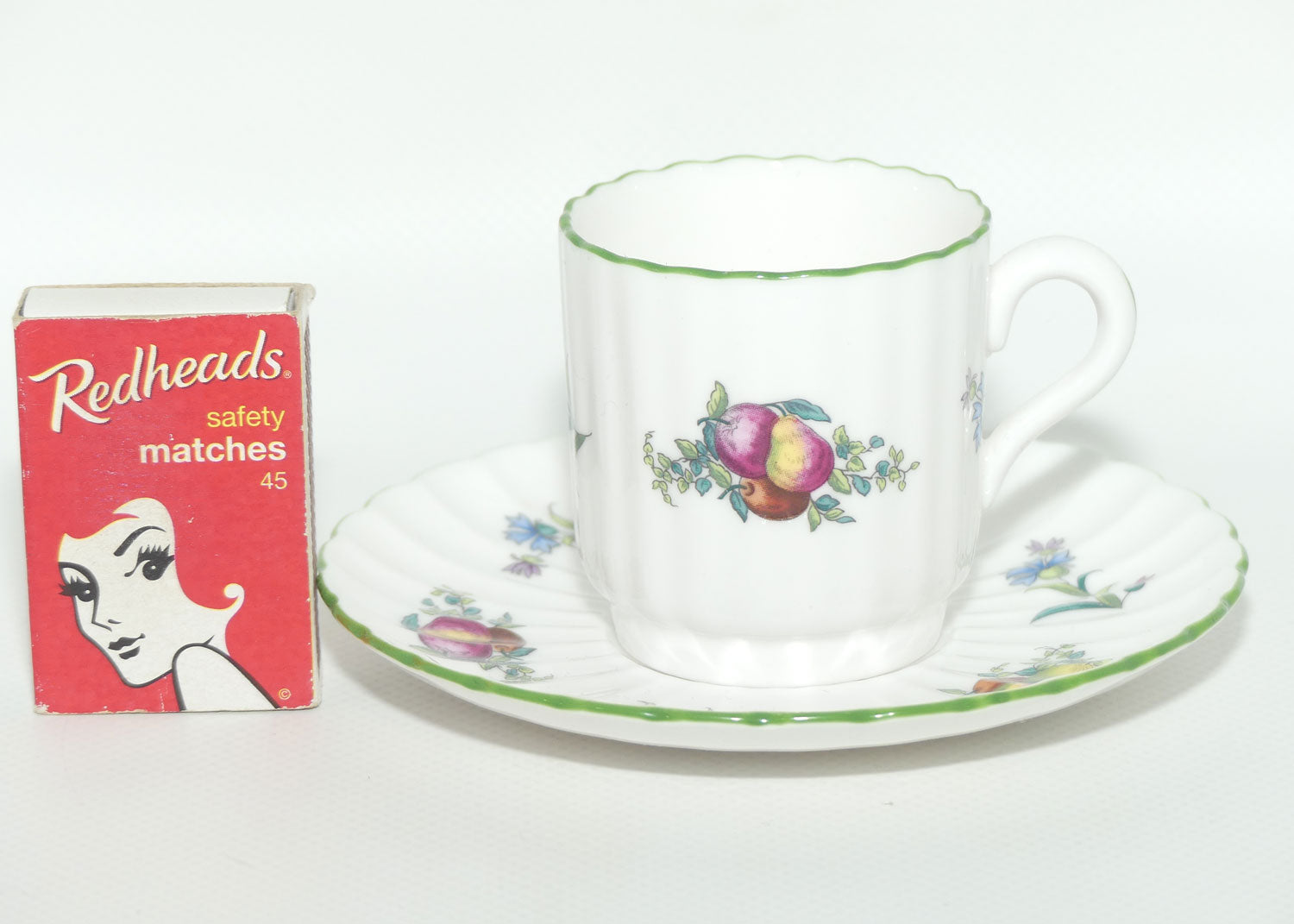 Spode Fruit and Floral motif demi tasse cup and saucer