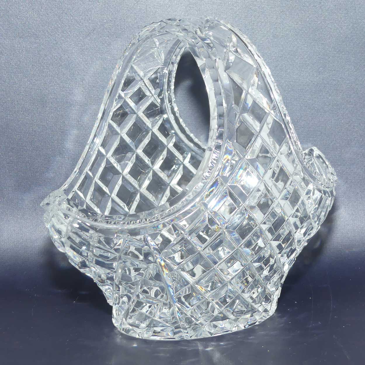 Traditional Diamond Cut Crystal basket with finely facetted rim