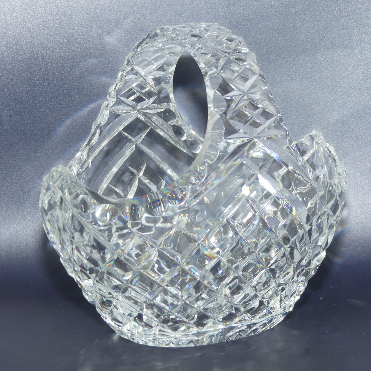 Traditional Diamond Cut Crystal basket | 17cm tall