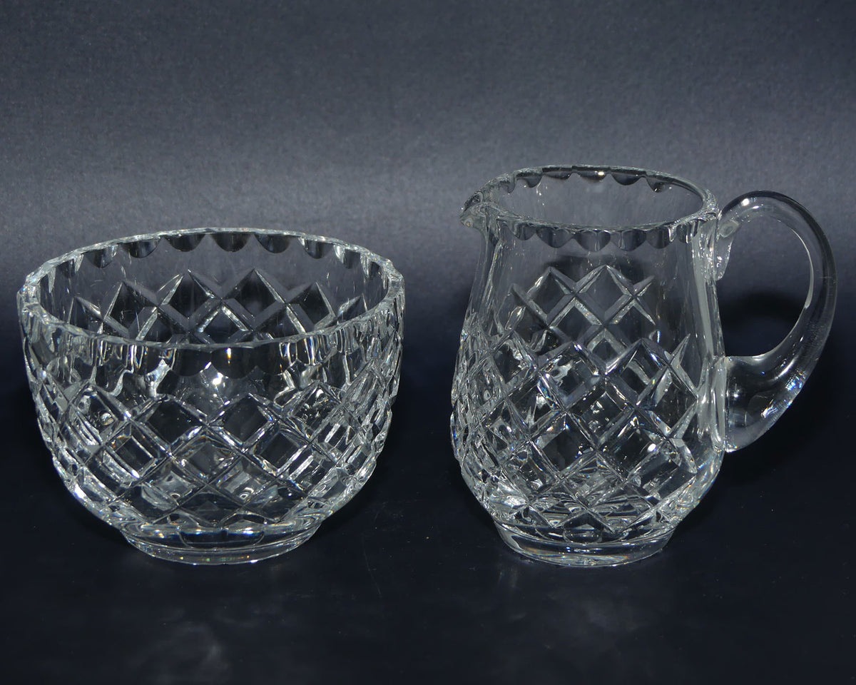 Diamond cut Crystal milk jug and sugar bowl