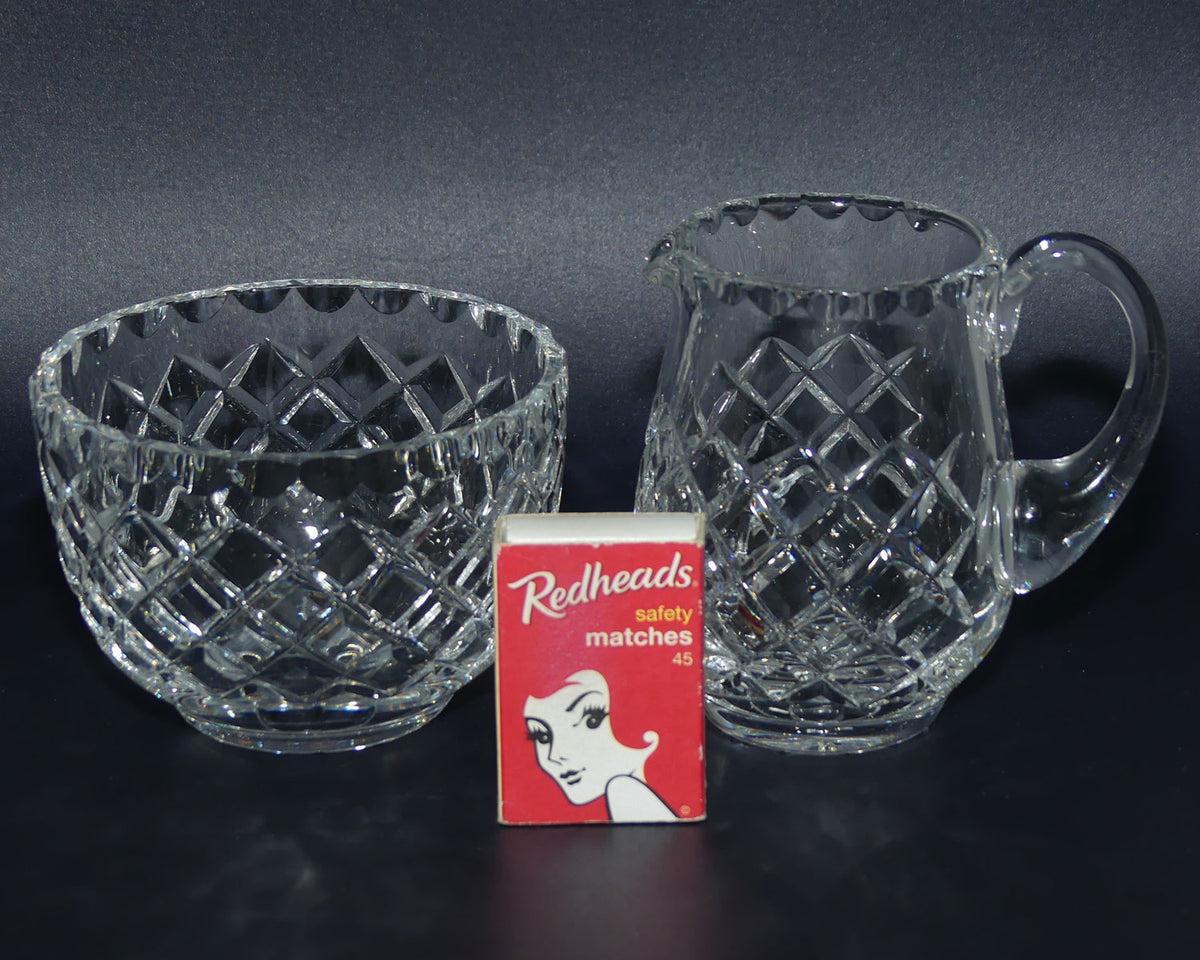 Diamond cut Crystal milk jug and sugar bowl