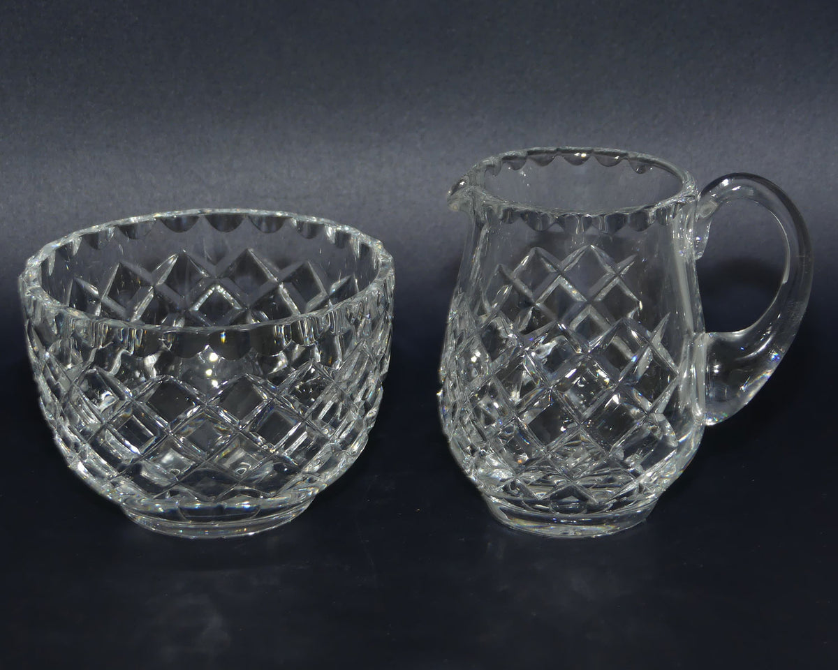 Diamond cut Crystal milk jug and sugar bowl