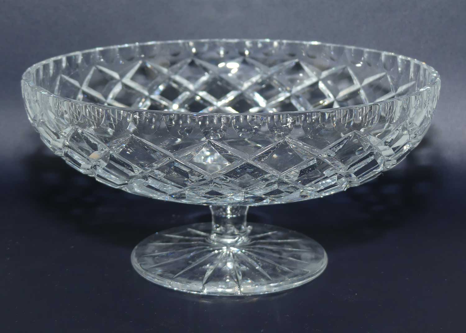 Bohemian Crystal diamond cut footed fruit bowl