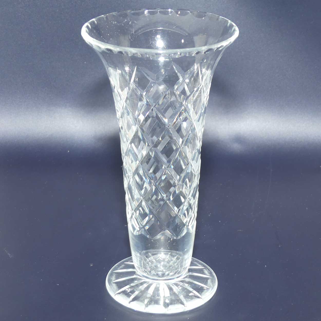 Webb Corbett Crystal vase | Diamond Cut trumpet shape with wide base | 20cm